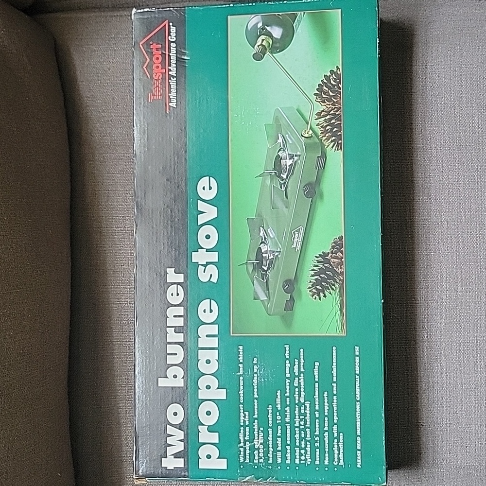 Two burner propane stove new in box never opened box is sealed